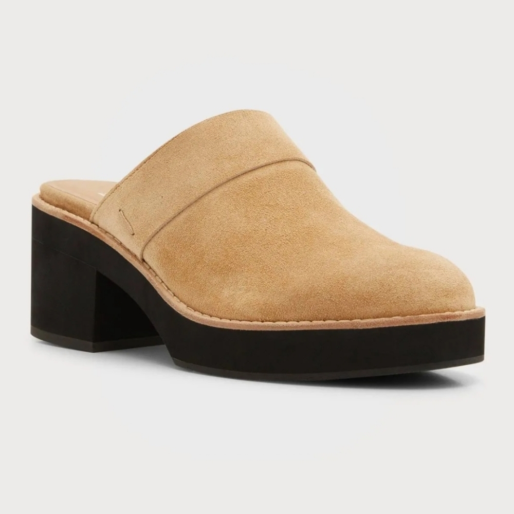 NWT Eileen Fisher Hiya Genuine Suede Block Heel Lightweight Platform Mules